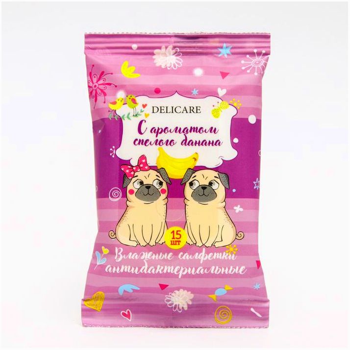 Детские влажные салфетки Delicare собаки антибактериальные 15 шт артикул анонс 7992192
