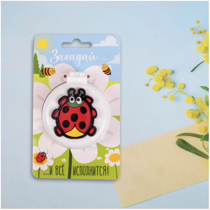 Расчёска массажная «Божья коровка», с зеркалом, складная, на блистере, цвет МИКС артикул анонс 4301606