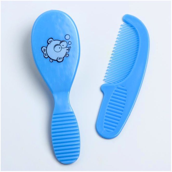 Картинка Расчёска детская + массажная щётка для волос, от 0 мес., цвет голубой, рисунок МИКС (№1917370) от магазина Мир детей Товары для Новорожденных