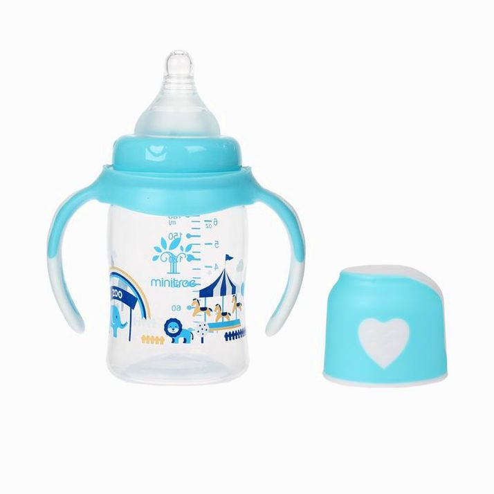 № 4075513 Бутылочка для кормления с ручками, соска силикон,180 мл, Цвет голубой