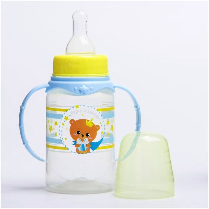 Картинка Бутылочка для кормления «Мишка принц», классическое горло, 150 мл., от 0 мес., цилиндр, с ручками (№4644208) от магазина Мир детей Товары для Новорожденных