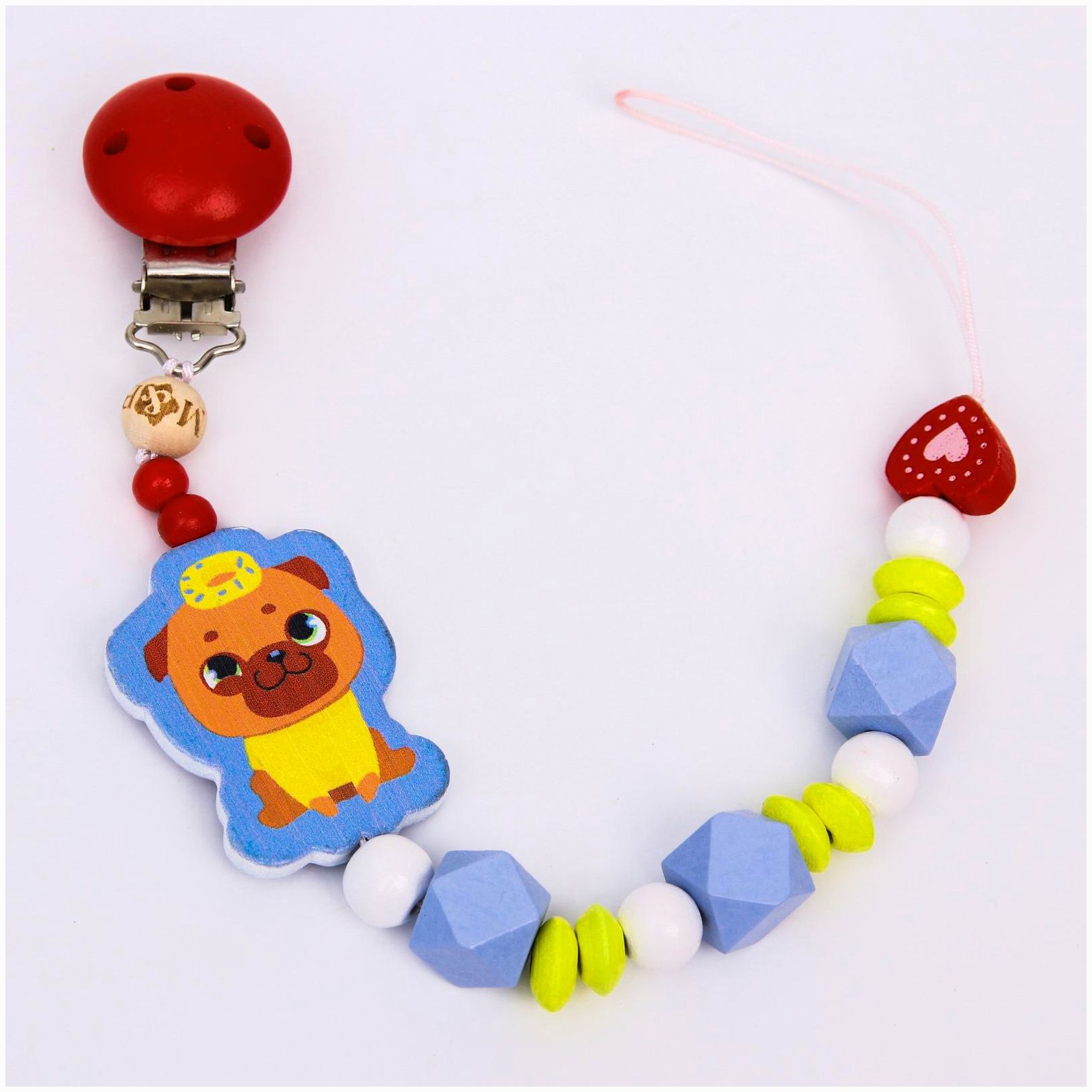 Держатель - игрушка для соски - пустышки «ТРЕНД. Пёсики» из дерева артикул анонс 4758505