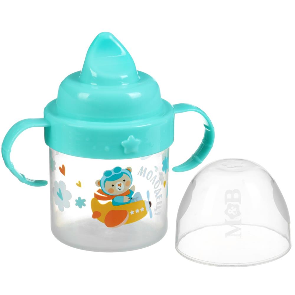 № 10648987 Поильник детский с твёрдым носиком «мишка», 150 мл., с ручками, цвет бирюзовый