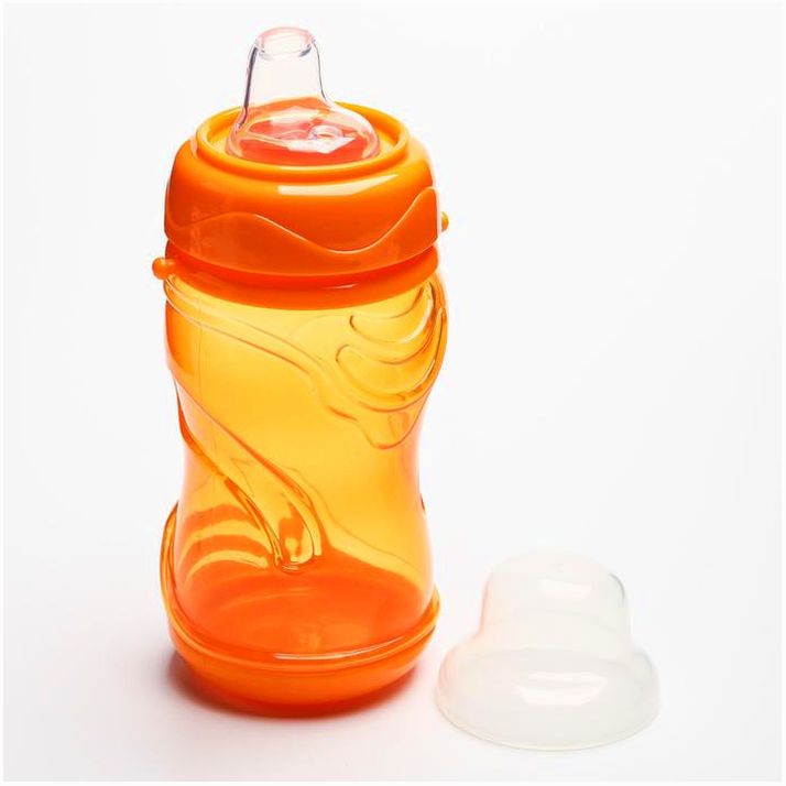 № 4591156 Поильник детский с мягким носиком, 300 мл., на ремещке, цвет оранжевый