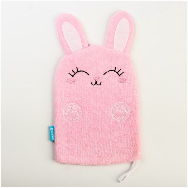 Мочалка детская для купания «Зайка», варежка, из махры артикул анонс 3612500
