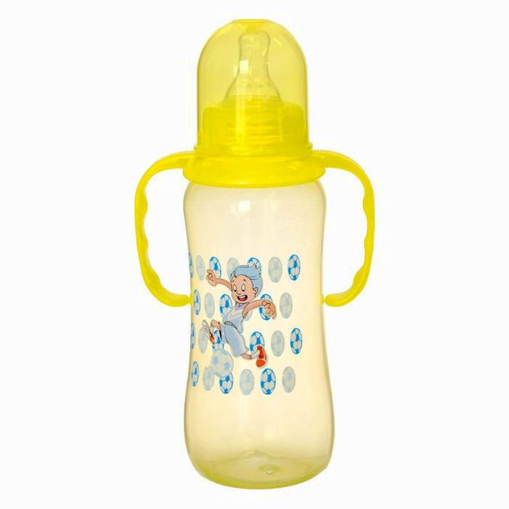 Бутылочка для кормления с ручками, цветная, 300 мл, от 0 мес., цвет жёлтый артикул анонс 2825277
