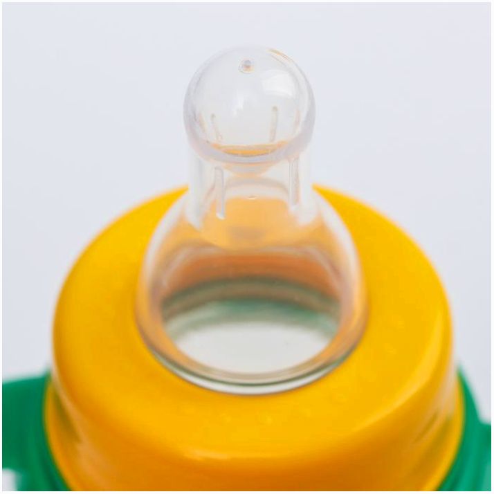 Картинка Бутылочка «ТРЕНД. Леопард», классическое горло, 150 мл., от 3 мес., цилиндр, с ручками, цвет желтый (№4882554) от магазина Мир детей Товары для Новорожденных