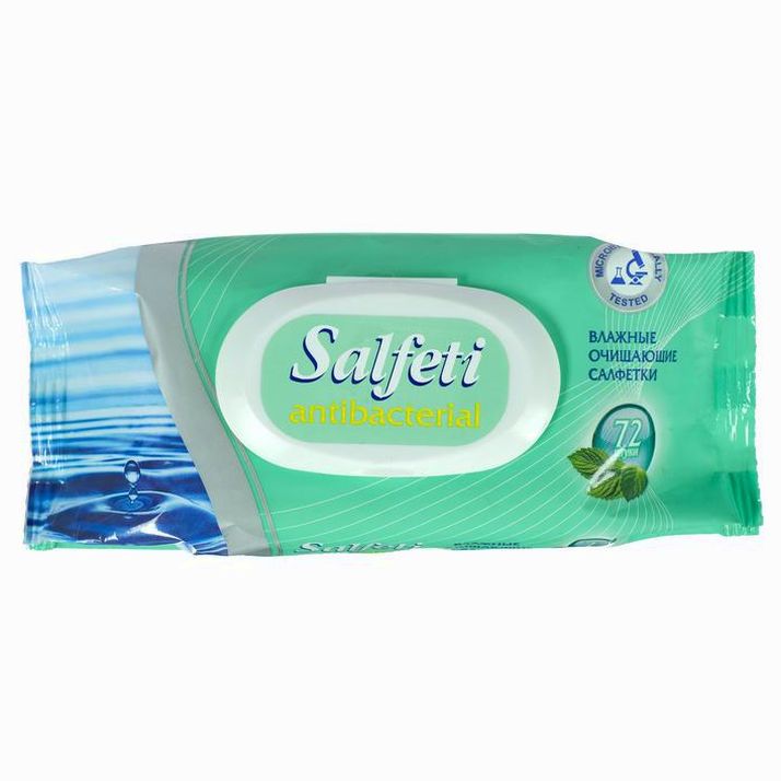 Картинка Влажные салфетки Salfeti, антибактериальные, 72 шт. (№1349210) от магазина Мир детей Товары для Новорожденных