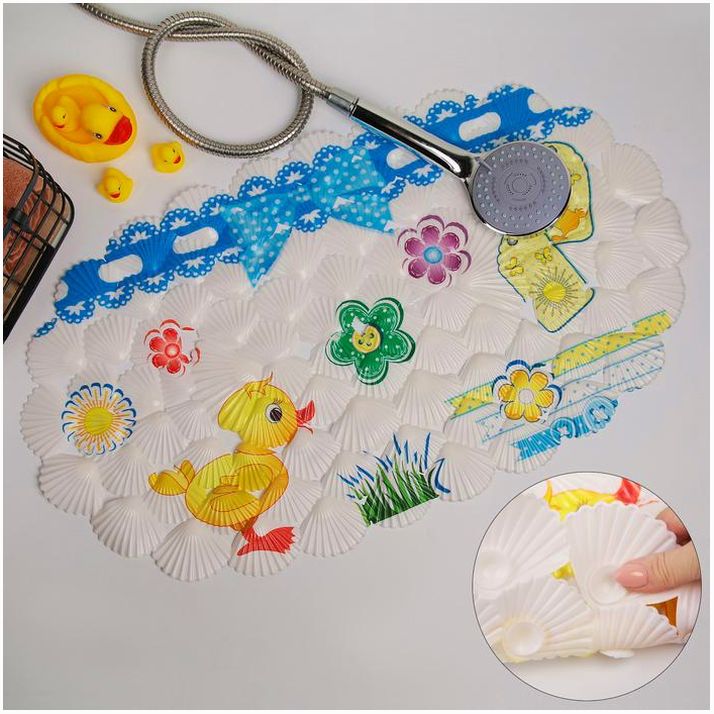 Коврик противоскользящий СПА в ванну на присосках Доляна «Утёнок», 38?68 см артикул анонс 3904368