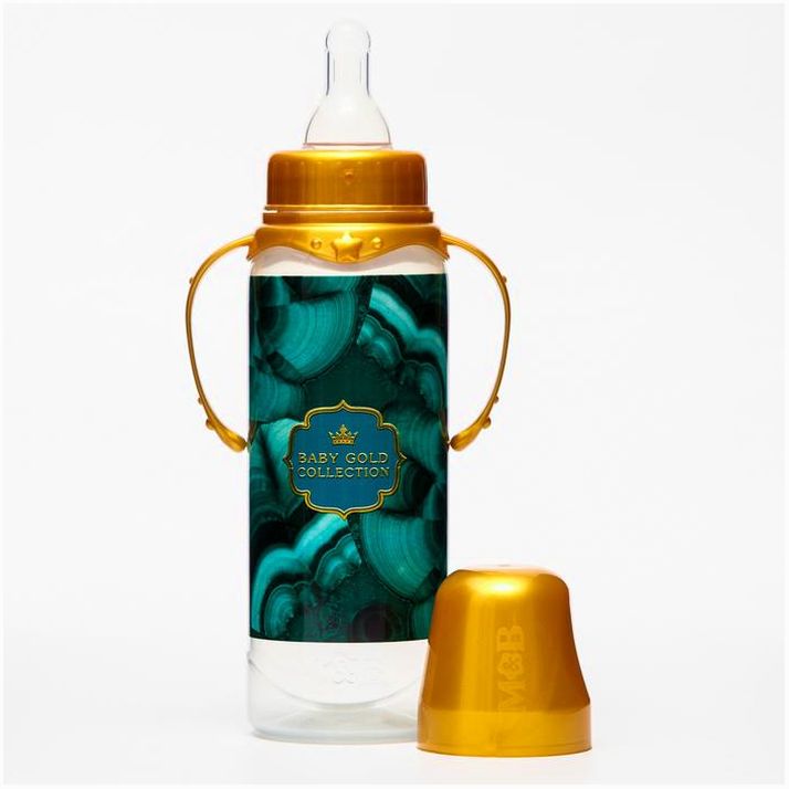 Картинка Бутылочка «Золотая коллекция: малахит», классическое горло, 250 мл., от 0 мес., цилиндр, с ручками (№5399839) от магазина Мир детей Товары для Новорожденных