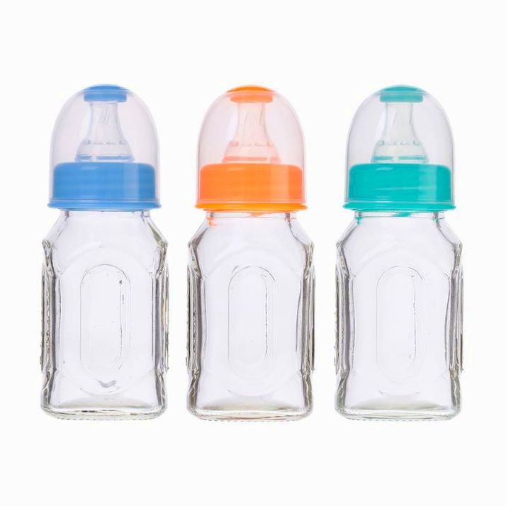 Бутылочка стеклянная, классическое горло, средний поток, 100 мл., от 0 мес., цвета МИКС артикул анонс 1613540
