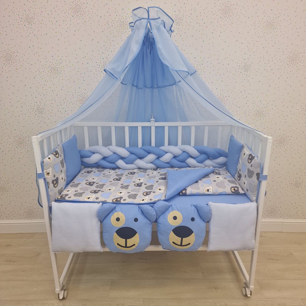 КПБ 15 пр (балдахин + борт + пододеяльник + одеяло + наволочка + подушка + простынь (бязь) артикул анонс 1190-0-1