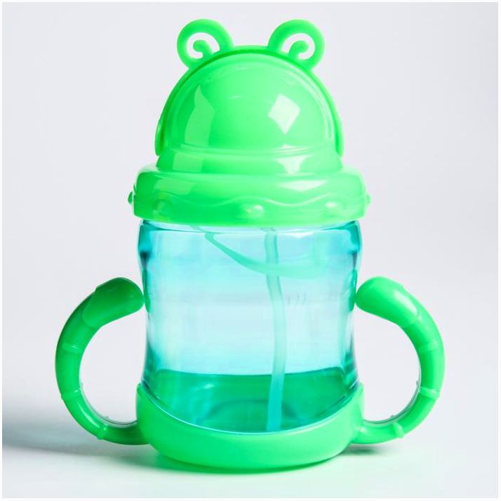 № 4611377 Поильник с силиконовой трубочкой 200 мл., с ручками, цвет МИКС