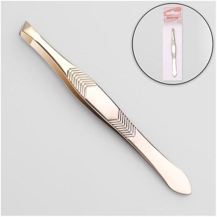 Пинцет скошенный, широкий, 9 см, цвет серебристый/золотистый артикул анонс 1498416