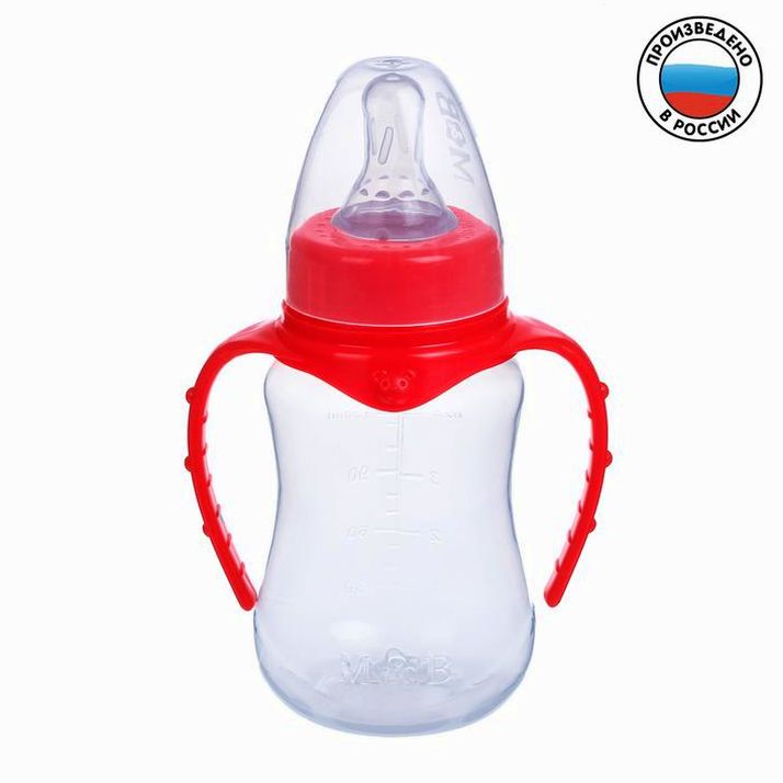 Бутылочка для кормления, классическое горло, приталенная, с ручками, 150 мл, от 0 мес, цвет красный артикул анонс 2969766