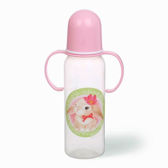 Бутылочка для кормления «Зайка» с ручками, 250 мл, от 0 мес., цвет розовый артикул анонс 2667389