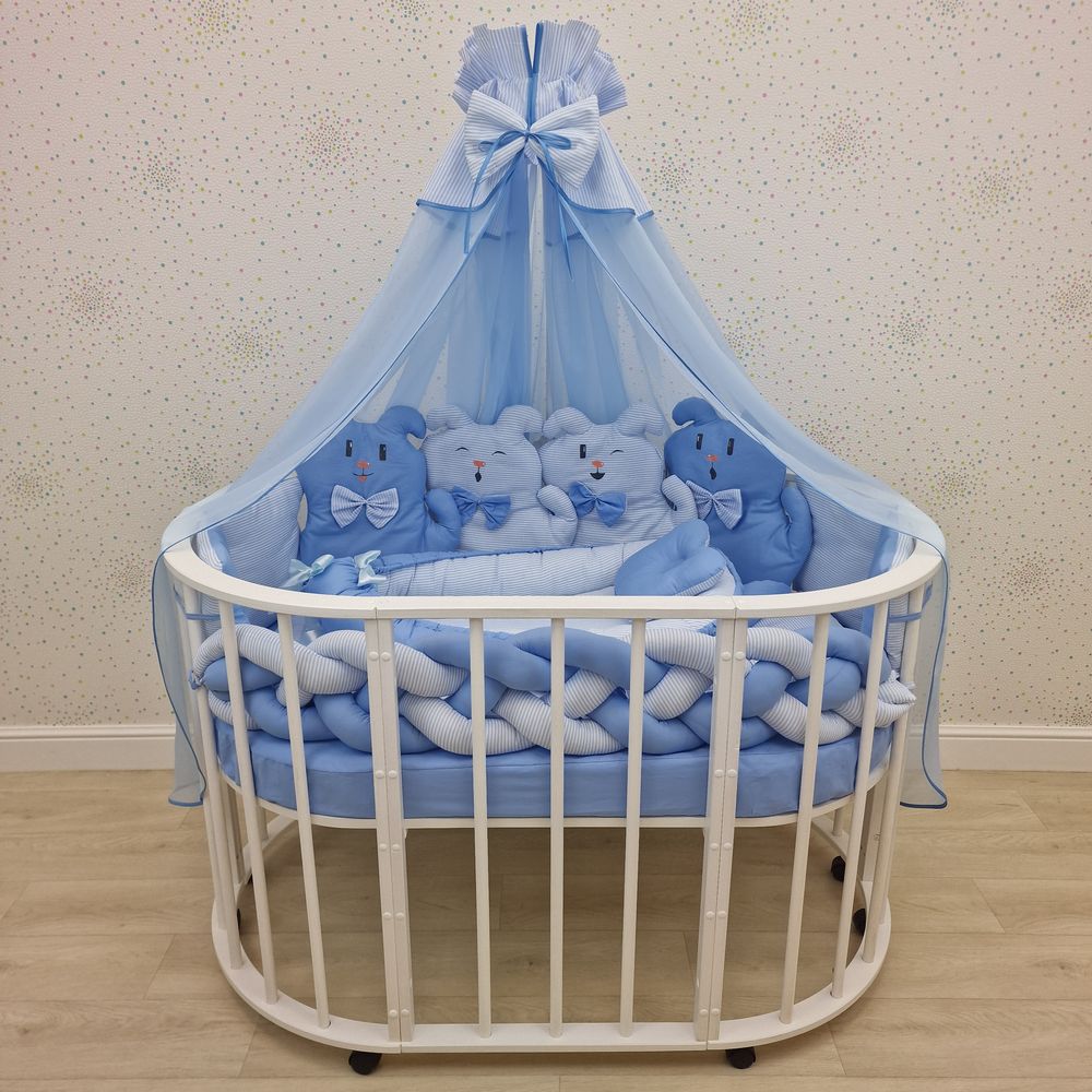 Картинка КПБ 17 пр (балдахин + борт + пододеяльник + одеяло + наволочка + 2подушки + простынь + гнездо (бязь) (№1171-0-1) цвета в ассортименте от магазина Мир детей Товары для Новорожденных