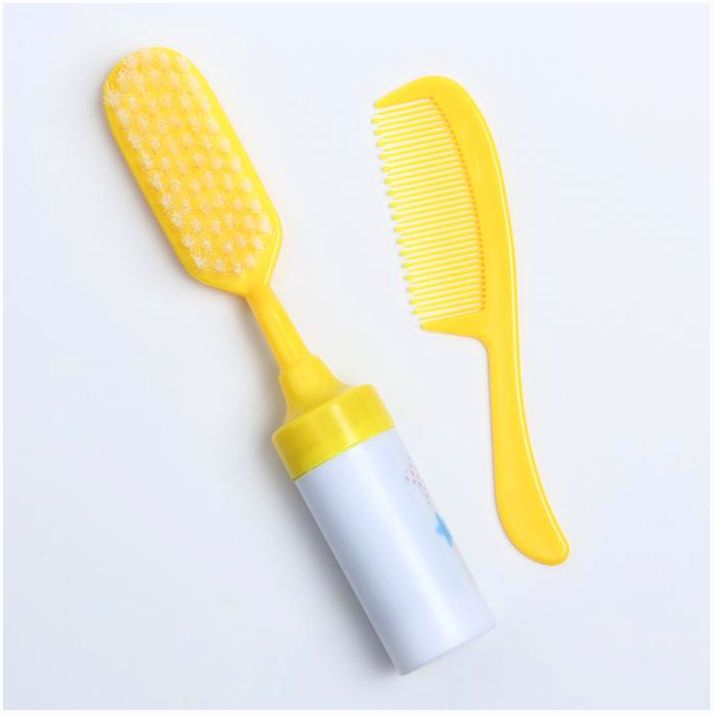 Расчёска детская с погремушкой + массажная щётка для волос, от 0 мес., цвет жёлтый артикул анонс 2272532