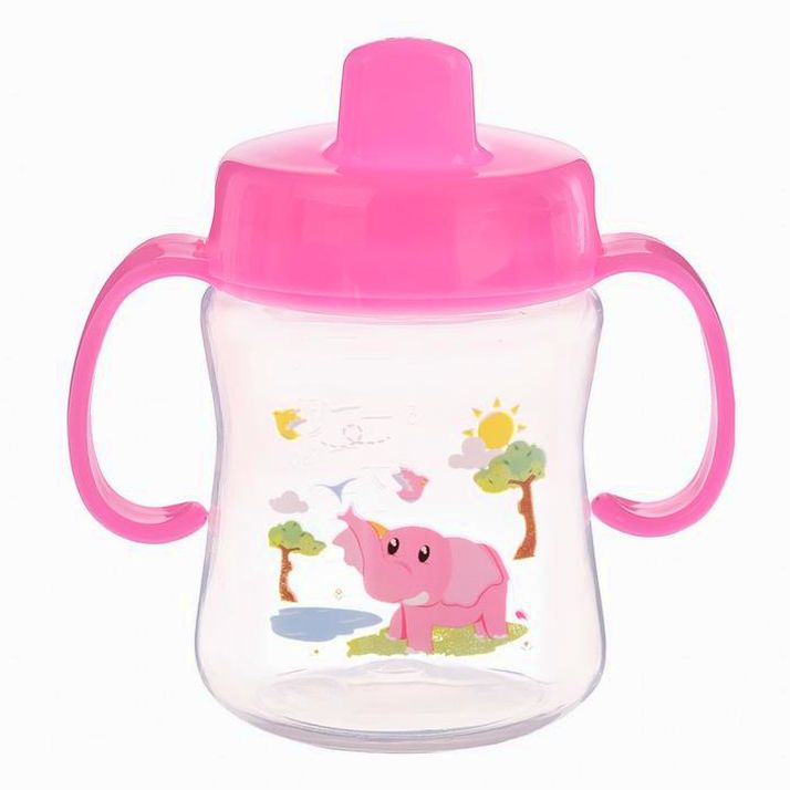 № 2825453 Поильник с ручками, твёрдый носик, 210 мл, цвет розовый МИКС