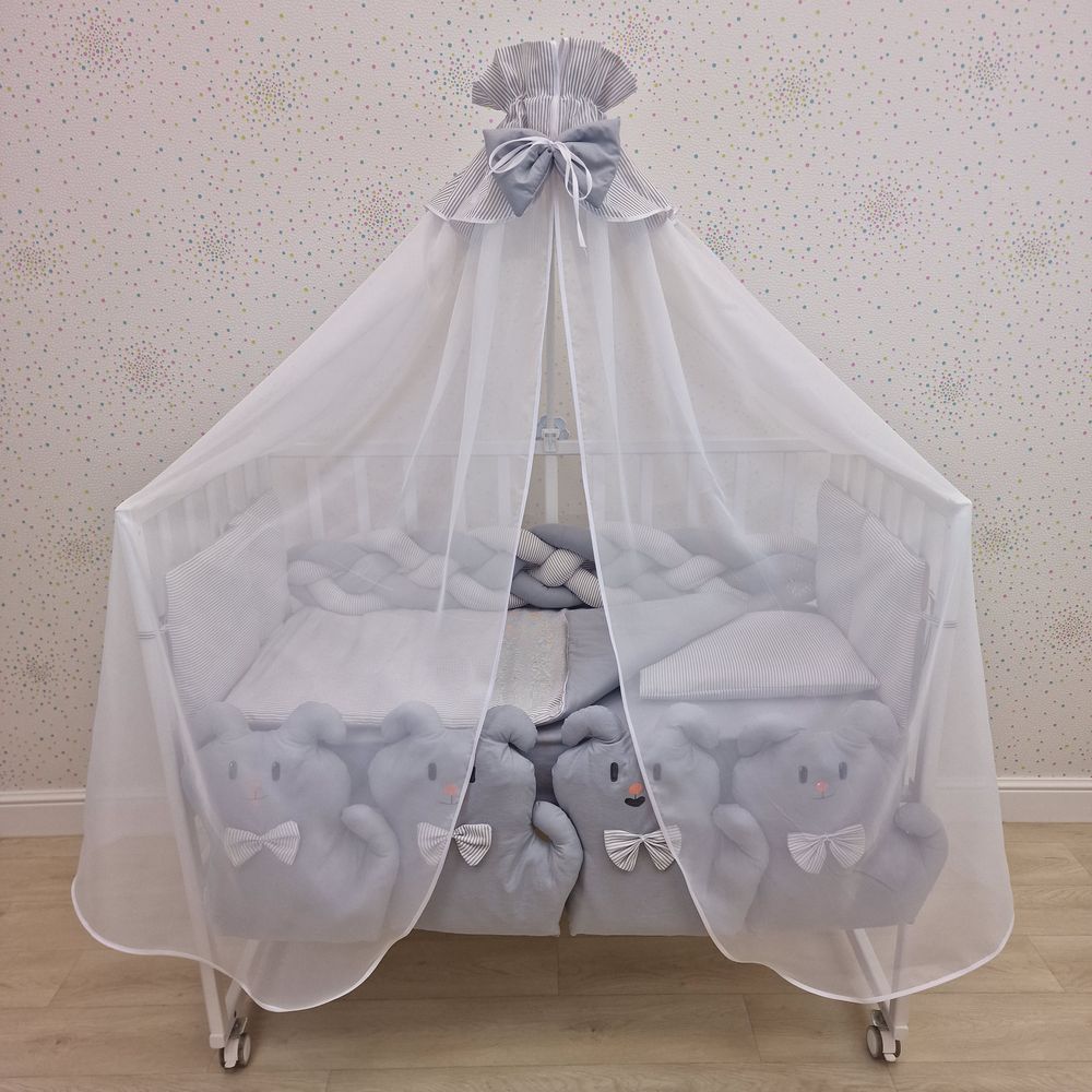 Балдахин с отделкой и оборкой с окантовкой (бязь/сеточка) + бант (бязь) артикул анонс 934_18