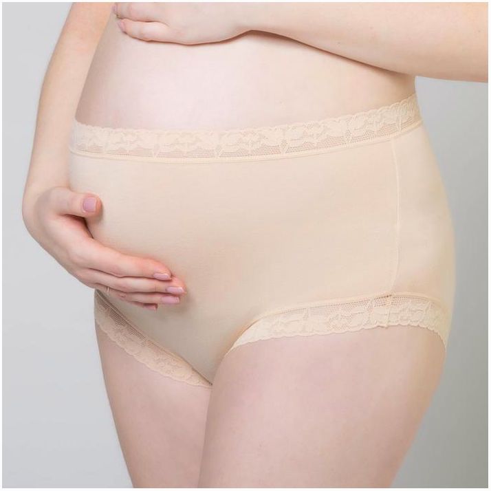Трусы с кружевом для беременных (высокие), размер 44-48, цвет бежевый артикул анонс 2512514