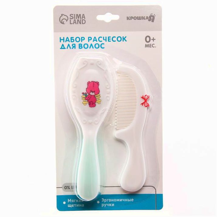 Картинка Расчёска детская + массажная щётка для волос в наборе «Мишка», от 0 мес., цвета рукоятки МИКС (№1923359) от магазина Мир детей Товары для Новорожденных