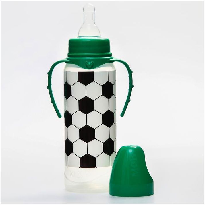 Картинка Бутылочка для кормления «Футболист», классическое горло, 250 мл., от 0 мес., цилиндр, с ручками (№5399872) от магазина Мир детей Товары для Новорожденных