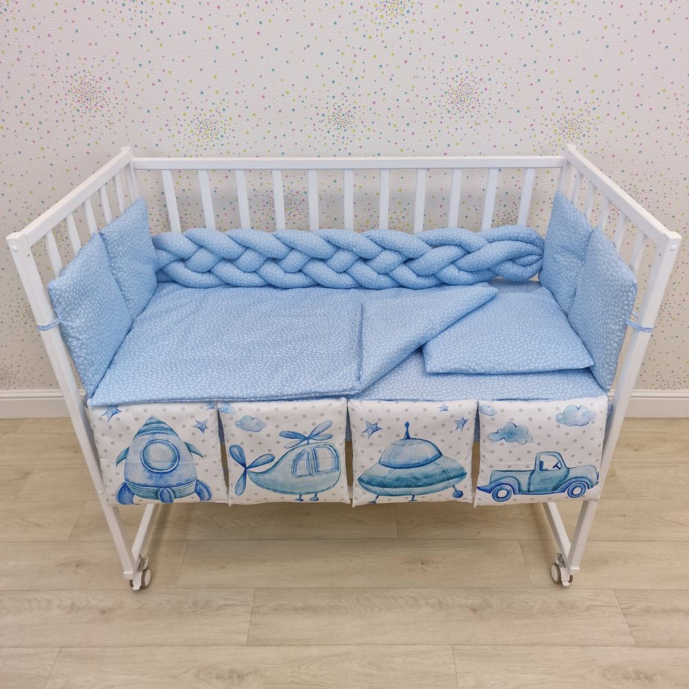 КПБ 14 пр (борт + пододеяльник + одеяло + наволочка + подушка + простынь (бязь) коса артикул анонс 1163-0-1Пбб_03