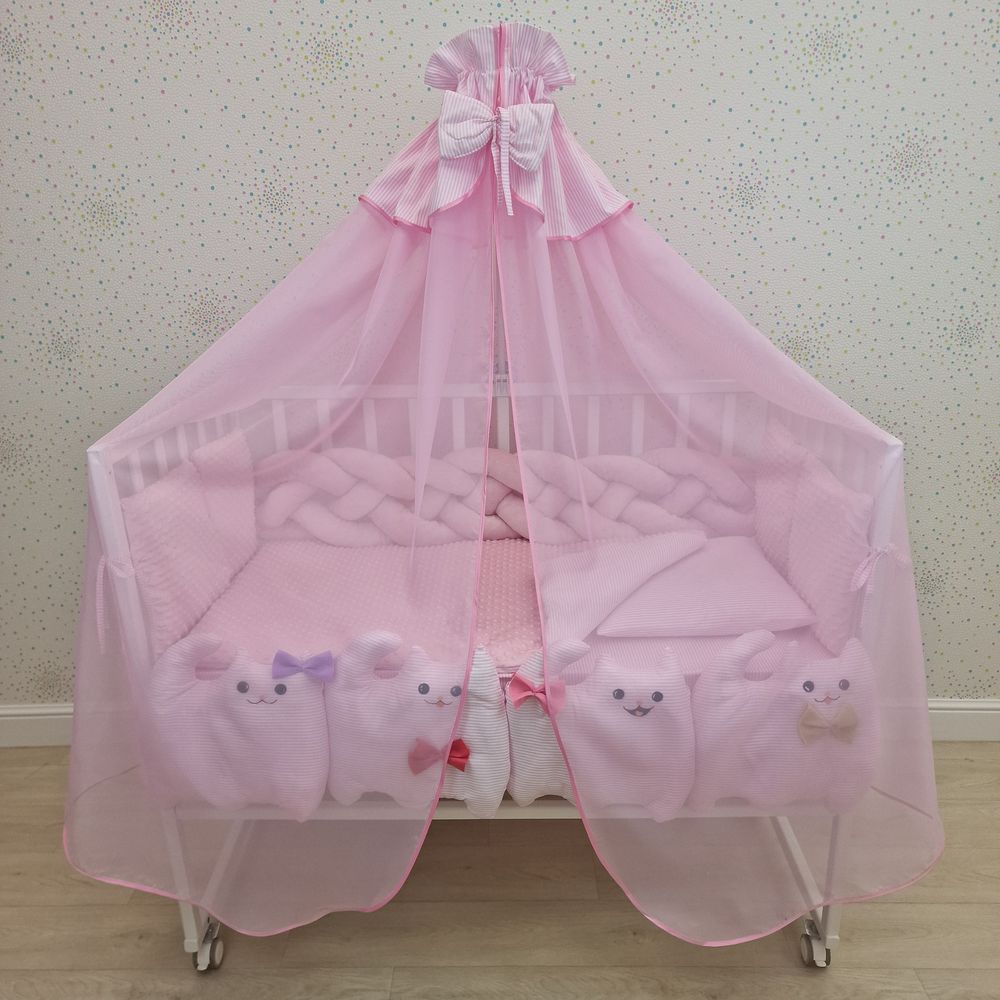 Балдахин с отделкой и оборкой с окантовкой (бязь/сеточка) + бант (бязь) артикул анонс 934_08