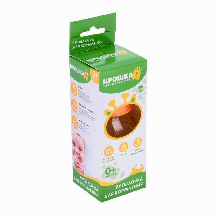 Картинка Бутылочка стеклянная, классическое горло, средний поток, 100 мл., от 0 мес., цвета МИКС (№1613540) от магазина Мир детей Товары для Новорожденных