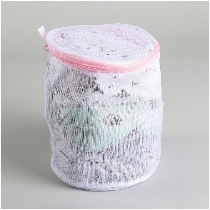 Мешок для стирки белья с диском Доляна, 15?15?19 см, мелкая сетка, цвет белый артикул анонс 2385795