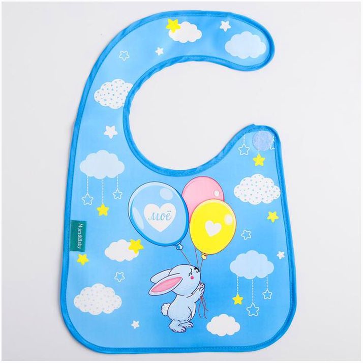 Нагрудник для кормления «Зайка» непромокаемый на липучке, с карманом артикул анонс 4645587