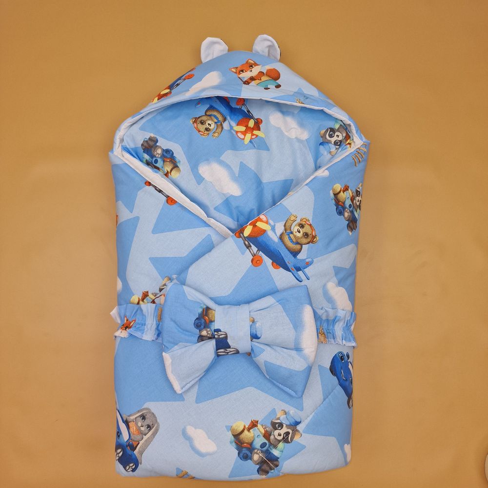 № 1885б-0-1_м Комплект на выписку 2 пр: одеяло с капюшоном+бант (бязь)