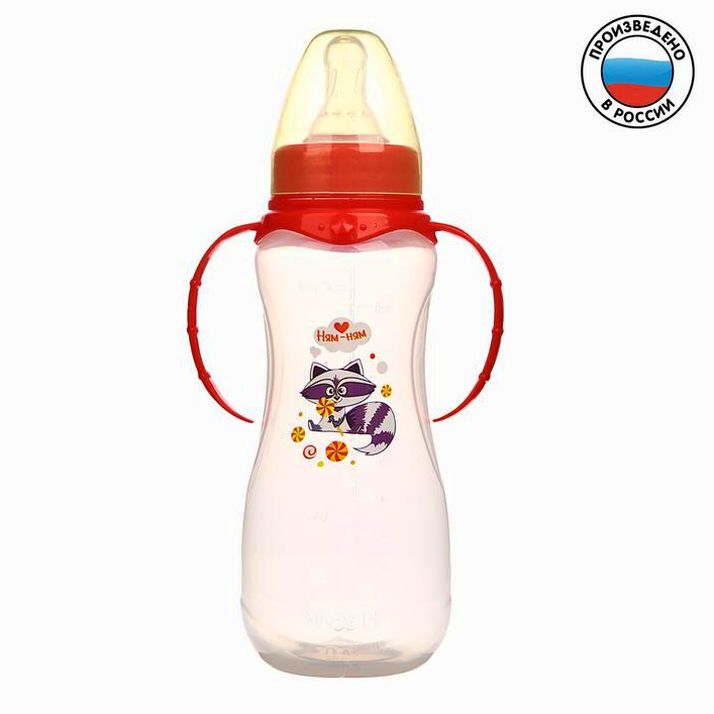 Бутылочка «Енотик Тобби», клас горло, приталенная форма, с ручками, 250 мл, от 0 мес, цвет красный артикул анонс 2969832