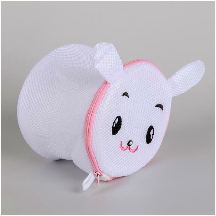 № 4333613 Мешок для стирки белья «Зайка», 15?15 см, трёхслойный, крупная сетка, цвет белый