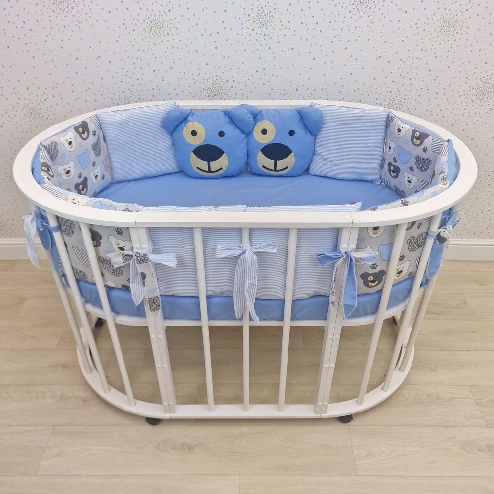 Бортик - 2 мишки + 10 подушек по всему периметру кроватки (бязь + синтепух ш/синтепон) артикул анонс 994_06