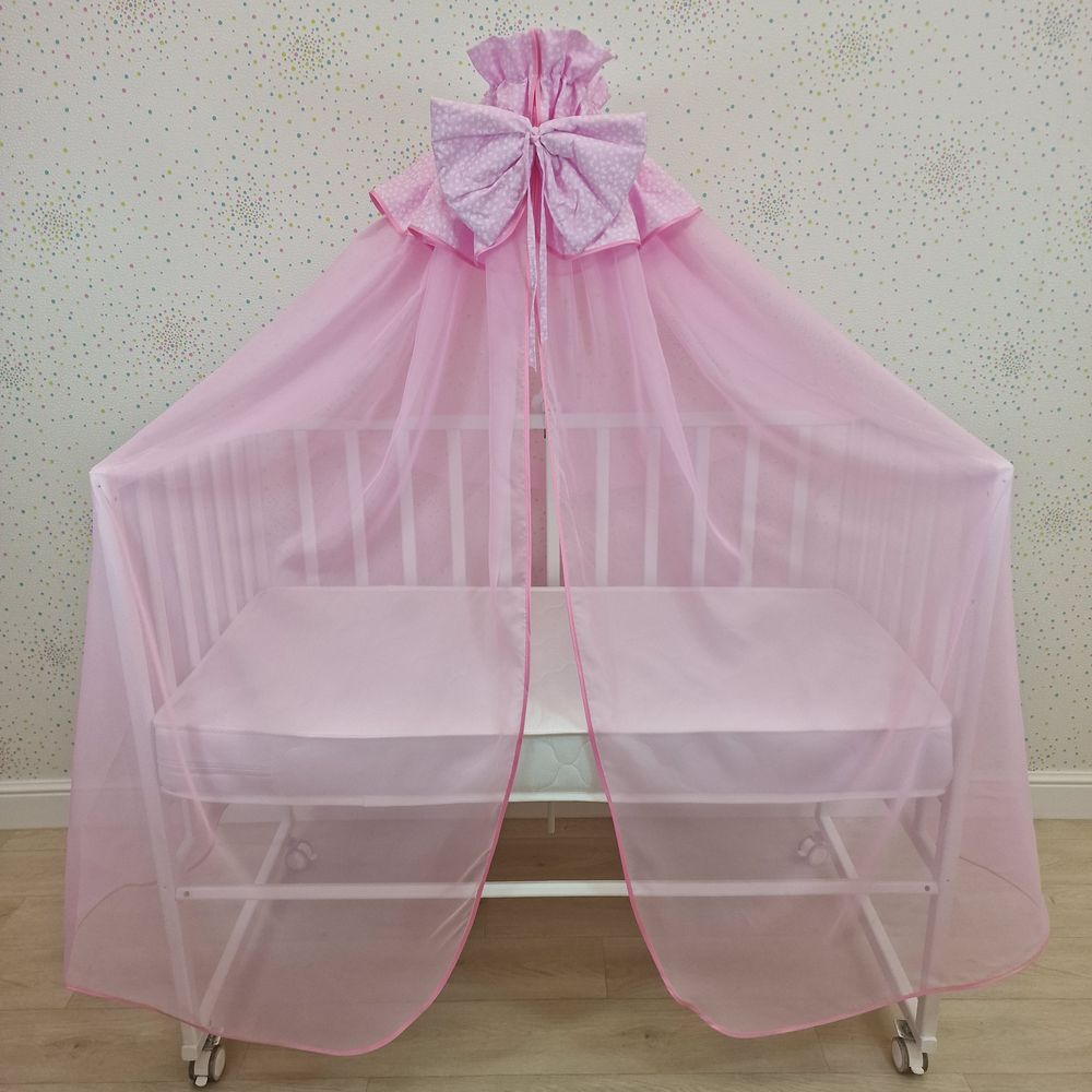 Балдахин с отделкой и оборкой с окантовкой (бязь/сеточка) + бант (бязь) артикул анонс 934_02