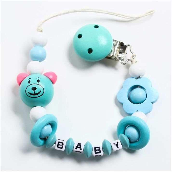 Держатель для соски - пустышки  «Мишка», дерев., цвет бирюзовый артикул анонс 4155502