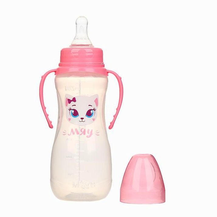 № 2969809 Бутылочка «Кошечка Софи», классическое горло, приталенная, с ручками, 250 мл, от 0 мес, цвет розовый