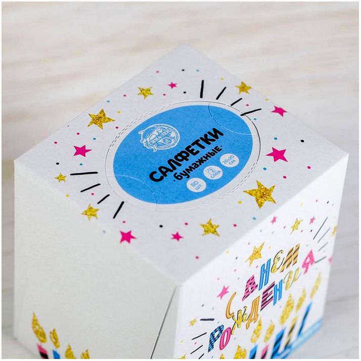 № 4777247 Салфетки бумажные в коробке «С днём рождения», 80 шт.