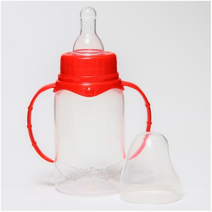 Картинка Бутылочка для кормления, классическое горло, 150 мл., от 0 мес., цилиндр, с ручками, цвет МИКС (№7012035) от магазина Мир детей Товары для Новорожденных
