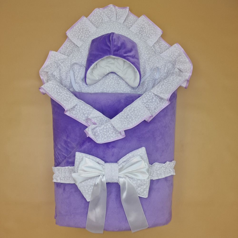 Комплект на выписку 3 пр: одеяло+шапочка+бант (двухсторонний) артикул анонс 1877в-1-2_у_04