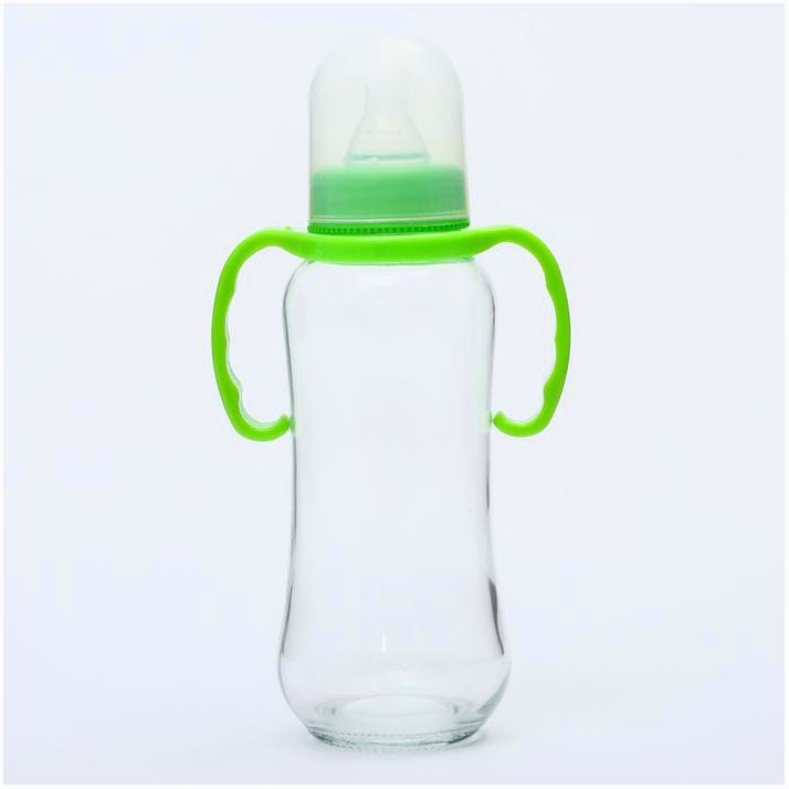 Бутылочка для кормления, стекло, 280 мл., с ручками, цвет МИКС артикул анонс 4627673