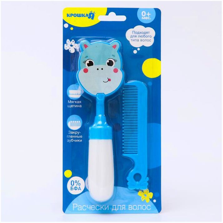 Картинка Набор расчёсок «Бегемотик», 2 предмета: расчёска с зубчиками + щётка (№4798837) от магазина Мир детей Товары для Новорожденных