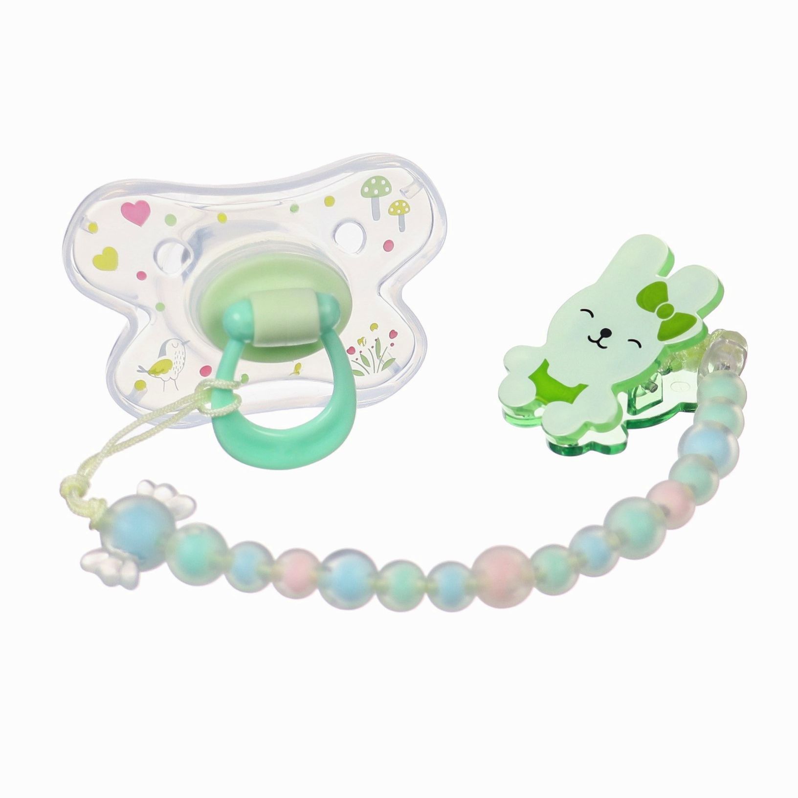 Набор Соска - пустышка с держателем, SL, ОРТД +12 мес., с колпачком «Зайка», зеленый артикул анонс 9844080