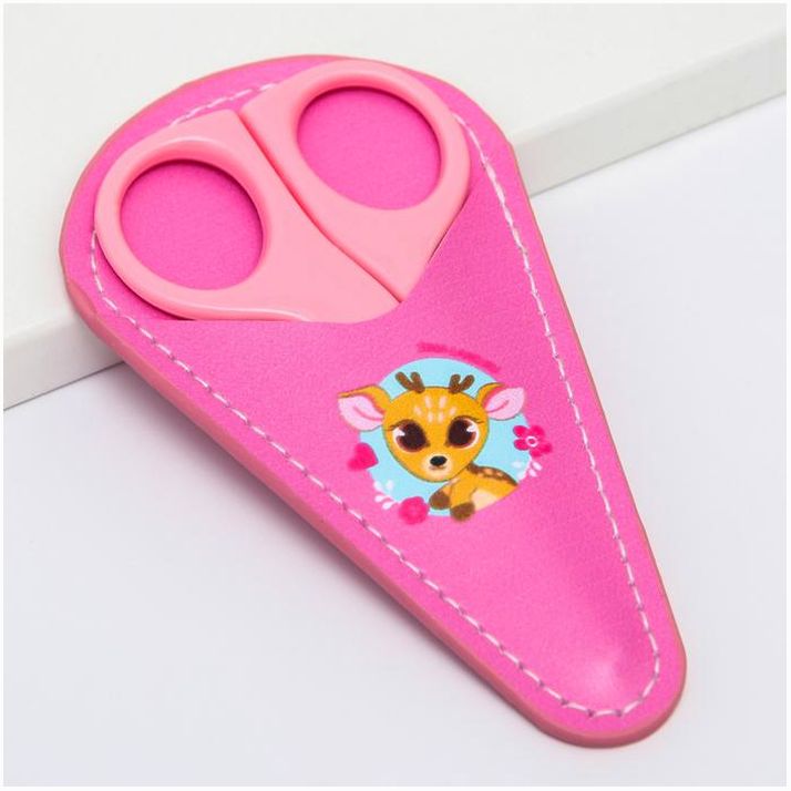 Детские, безопасные, маникюрные ножницы «Оленёнок», цвет розовый артикул анонс 5296245