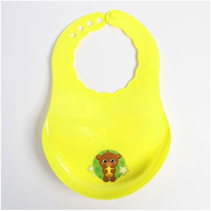 Нагрудник для кормления «Мишутка» пластиковый с карманом, цвет желтый артикул анонс 3268118