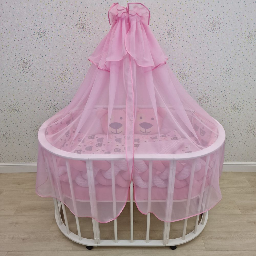 Балдахин с отделкой и оборкой с окантовкой (бязь/сеточка) + бант (бязь) артикул анонс 934_22