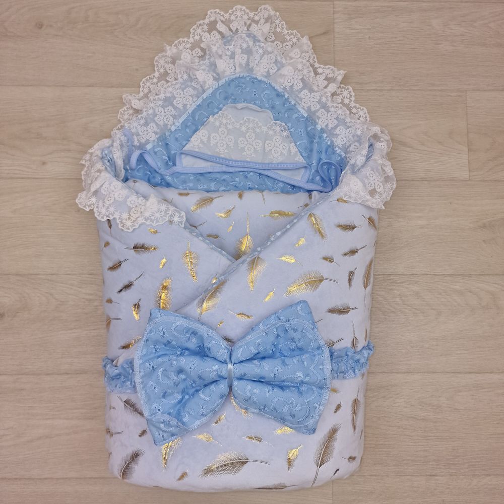 Комплект на выписку 4 пр: одеяло+уголок+чепчик+бант артикул анонс 1867в-0-1_к_10