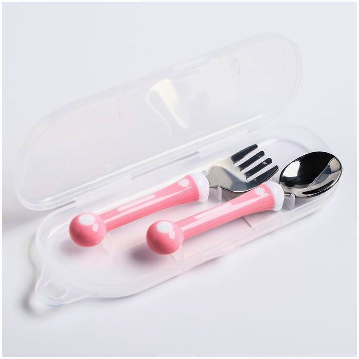 Картинка Набор детский столовых приборов,  вилка и ложка, цвет розовый (№4482631) от магазина Мир детей Товары для Новорожденных